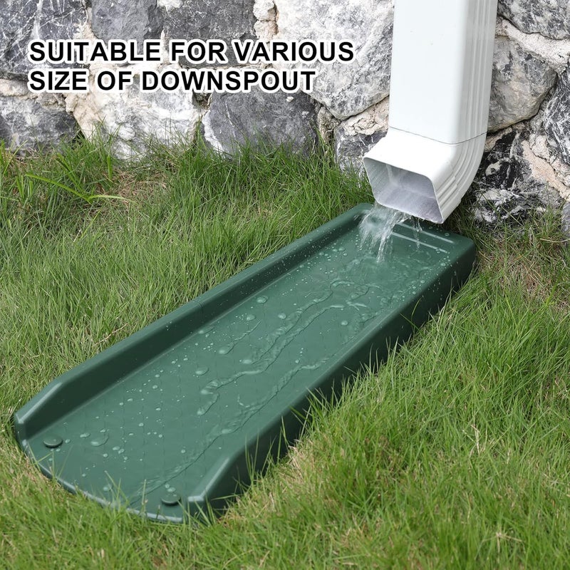plusgutter Rain Gutter Downspout Splash Block, Gutter Downspout Extensions for Water Drainage, 24" Gutter Splash Guards Downspout Extender, Fixable Down spout Drain Trays with PE Nails(2 Pack, Green) - Image 5
